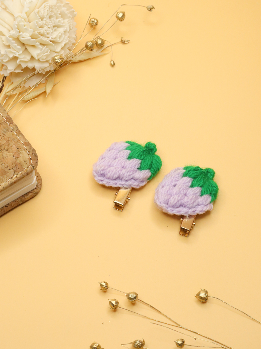 Purple Crochet Strawberry Hair Clip