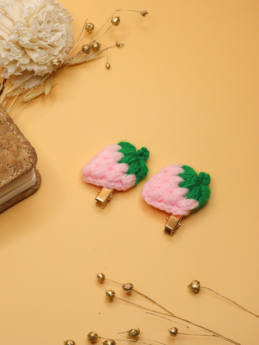 Pink Crochet Strawberry Hair Clip