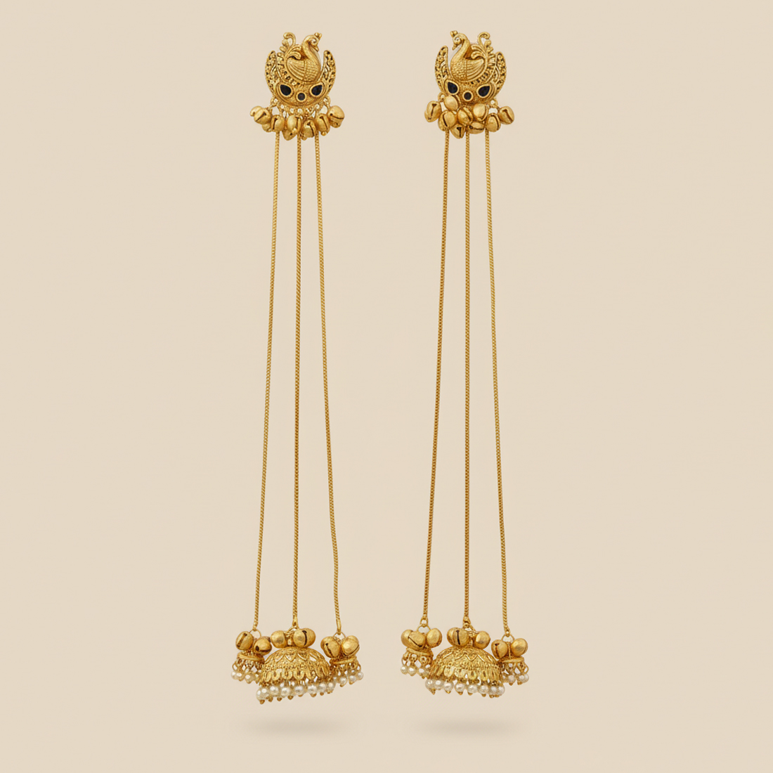 Kashmiri Jhumka Earrings With Long Chains