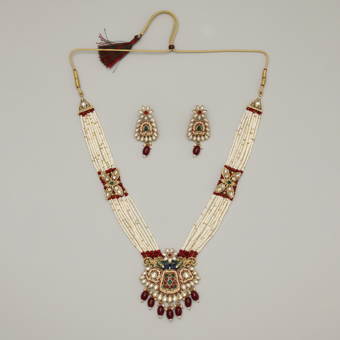 Kundan Pearl Necklace Set With Earrings