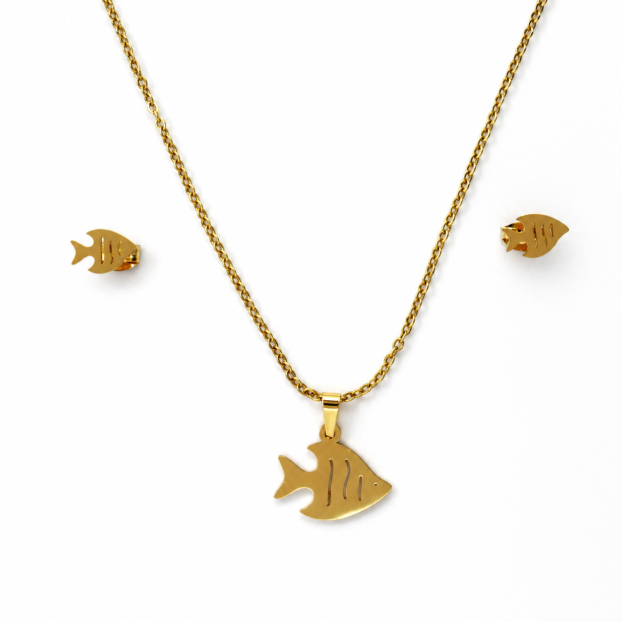 Golden Fish Charm Necklace Set