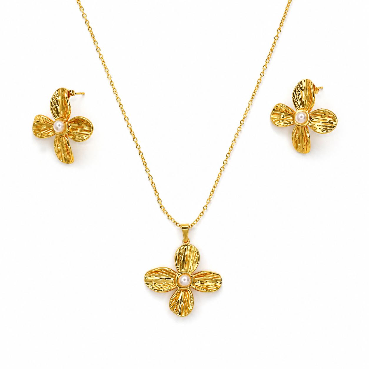 Golden Bloom Pearl Necklace Set