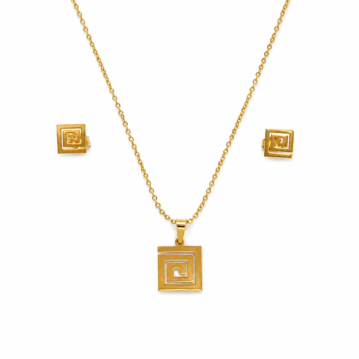Gold Square Spiral Necklace Set