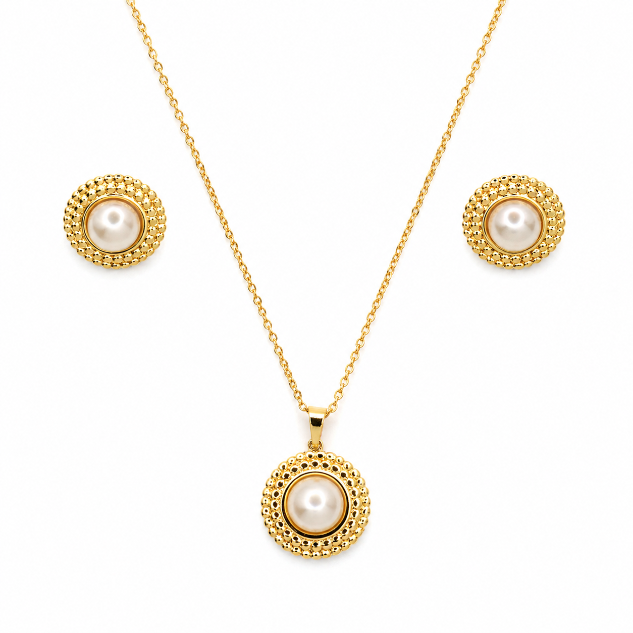 Golden Pearl Halo Necklace Set