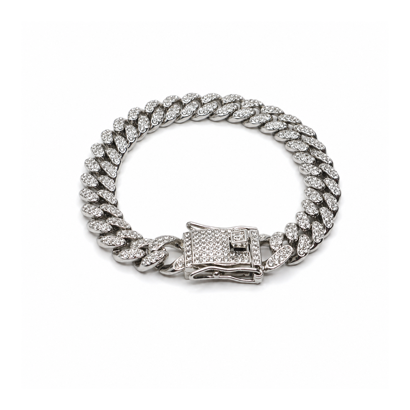 Men Silver Plated Stone Studded Bracelet