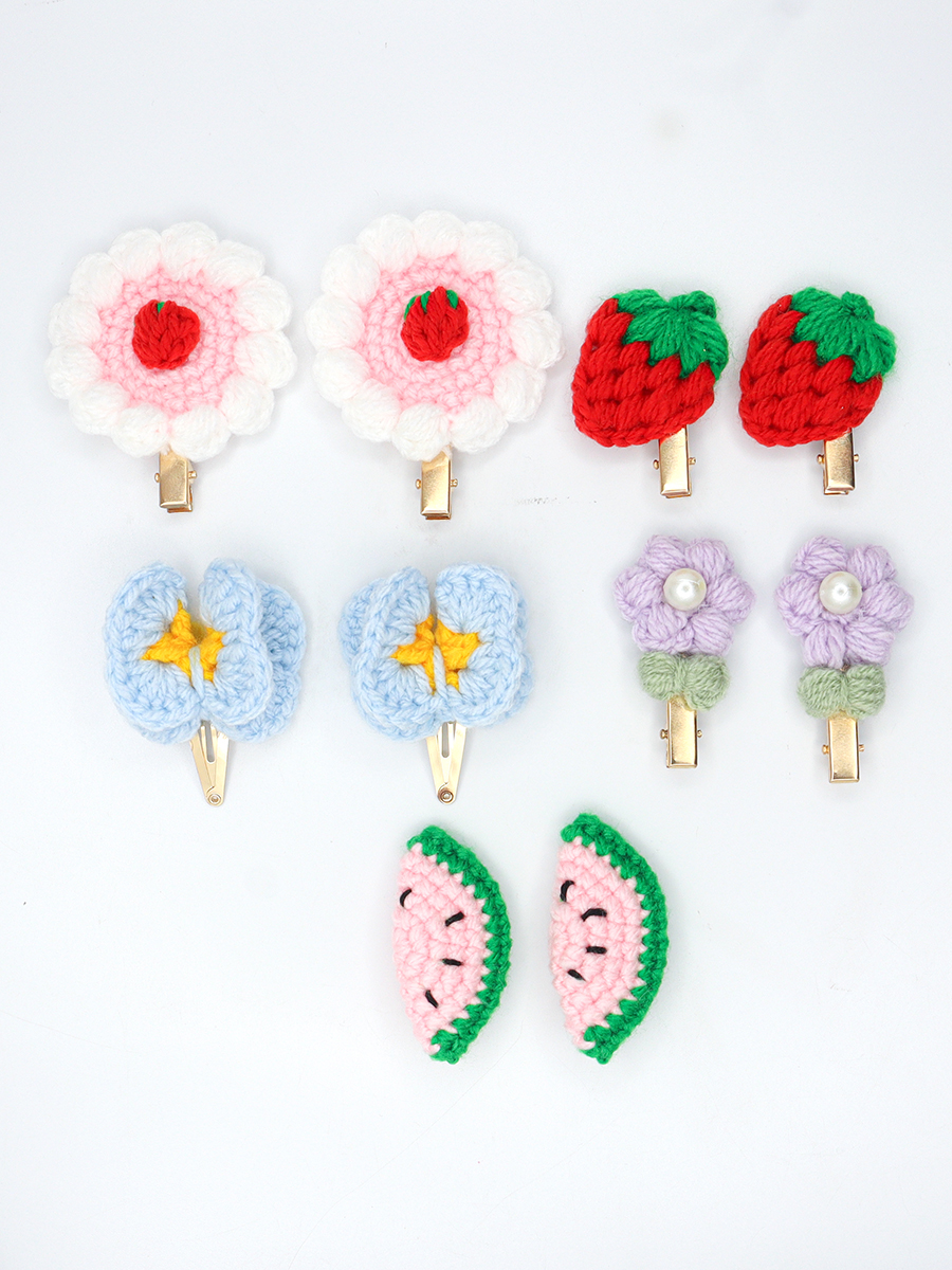 Crochet Flower & Fruit Hair Clip Combo