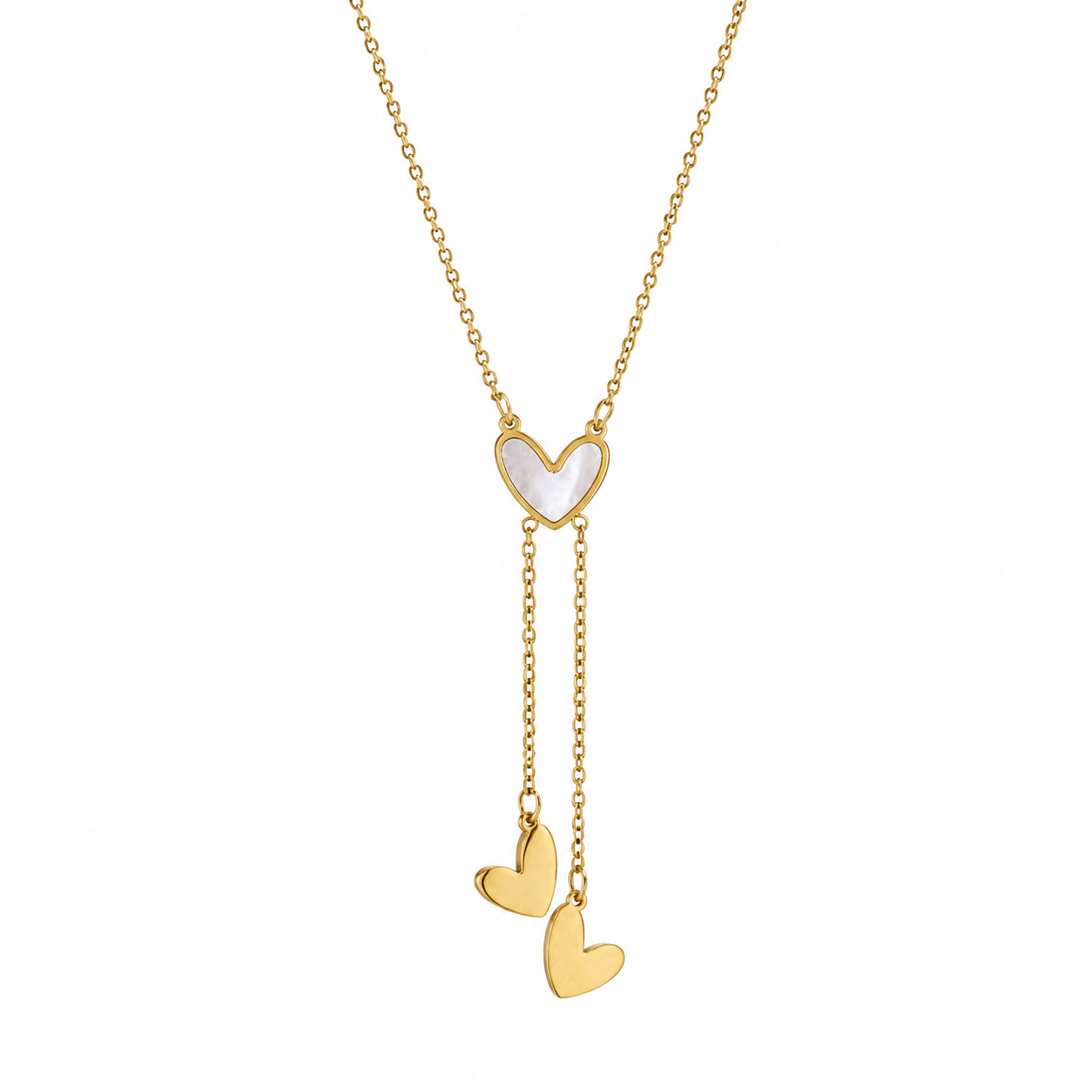 Golden Twin Heart Drop Necklace