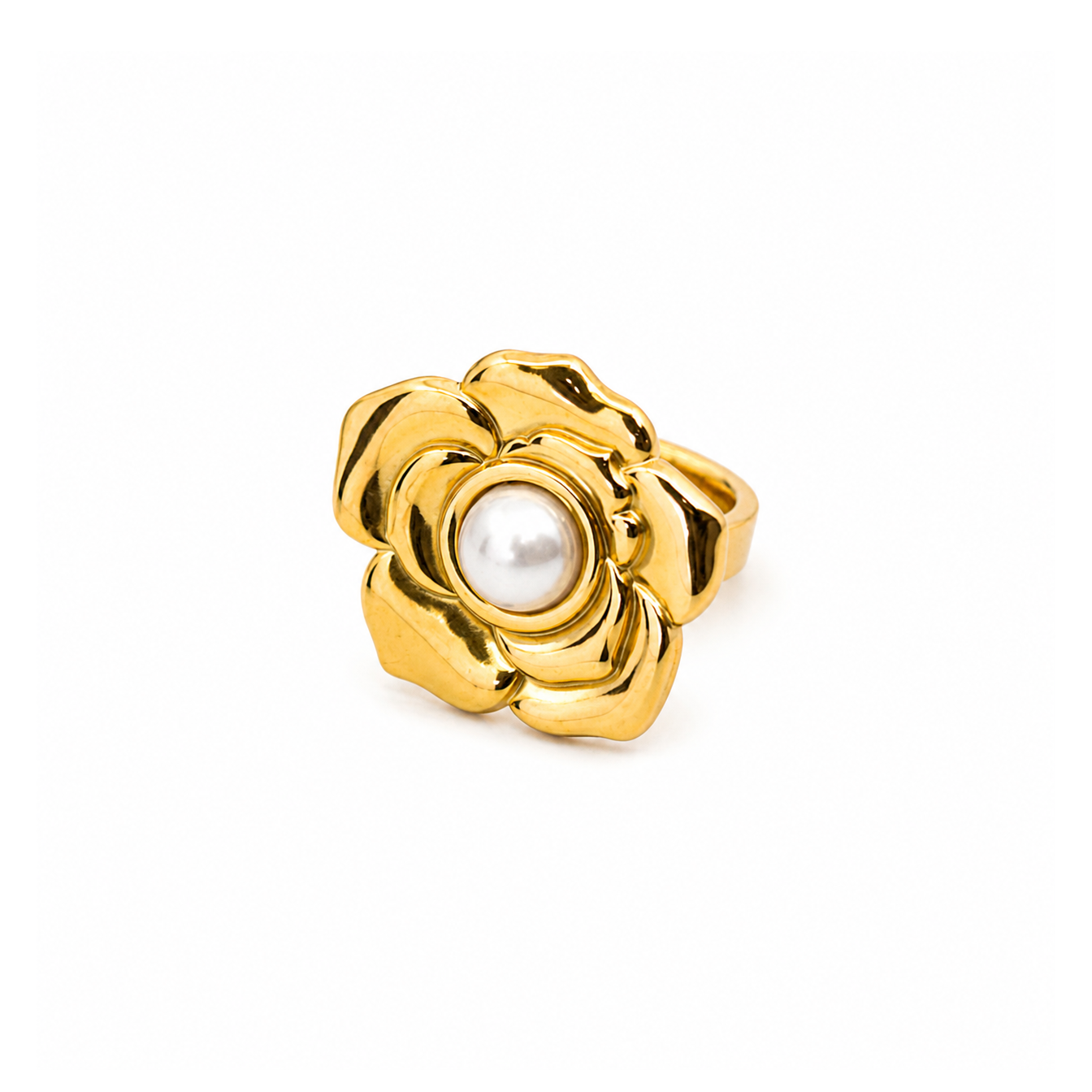 Golden Flower Pearl Ring
