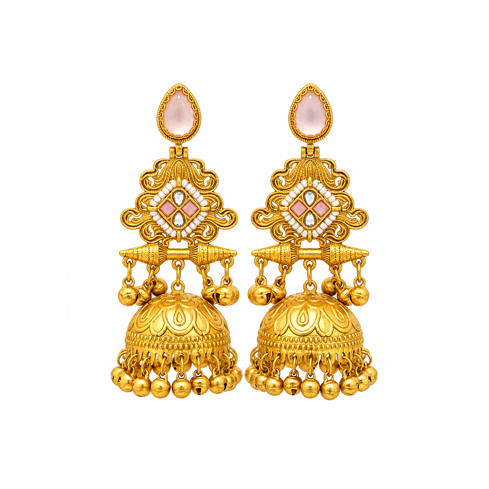 Maharani Pink Kundan Kashmiri Jhumka