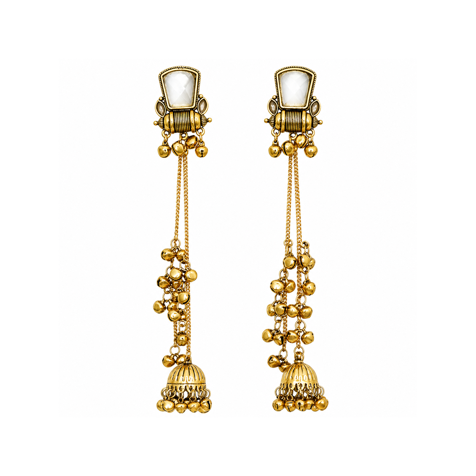 Ethnic Stone Kashmiri Jhumka With Long Chain