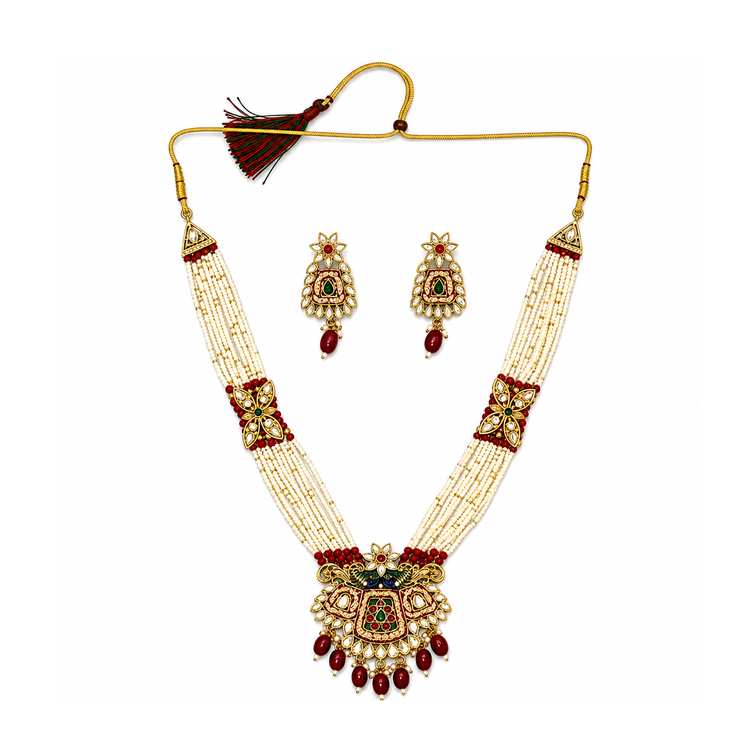 Kundan Pearl Necklace Set With Earrings