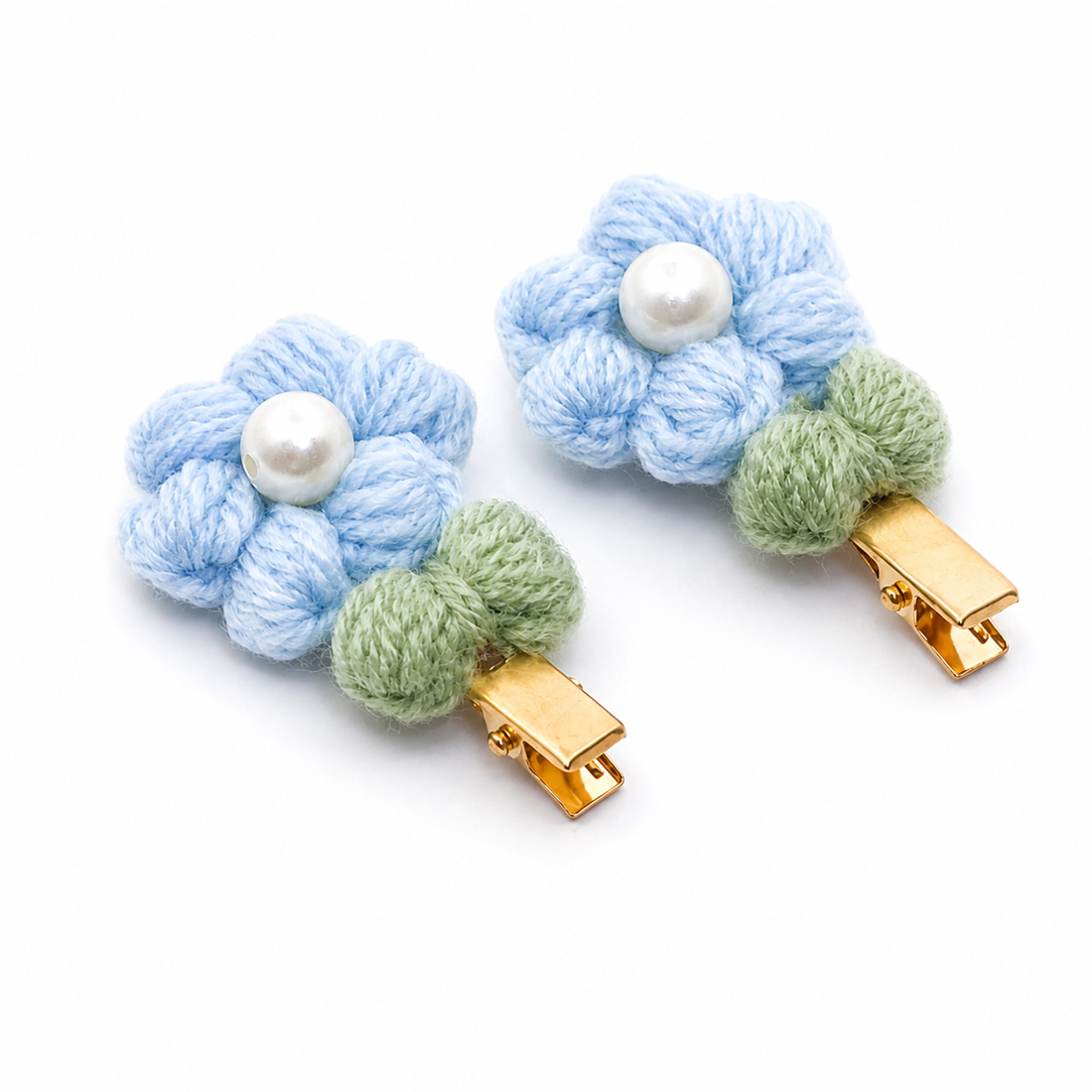 Crochet Blue Sunflower Hair Clips