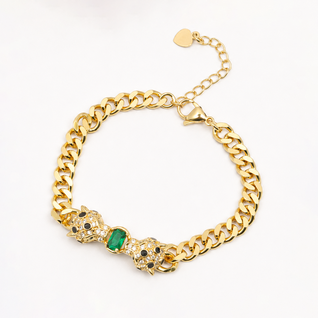 Gold Panther Head Link Bracelet