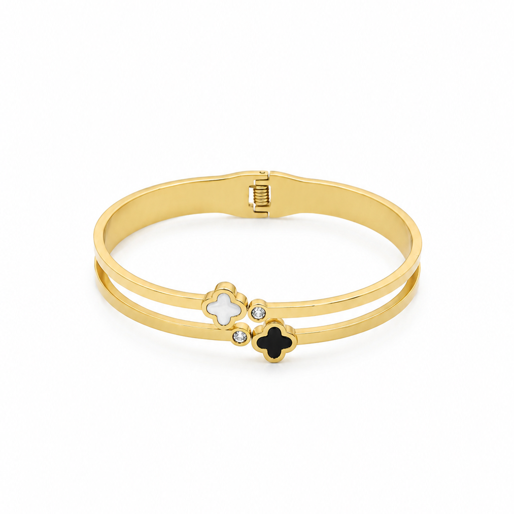 Golden Clover Cuff Bangle Bracelet