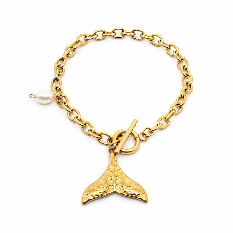 Gold Plated Whale Tail Charm Bracelet
