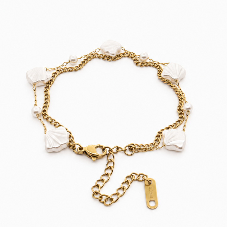 Golden Cowrie Shell Link Chain Bracelet