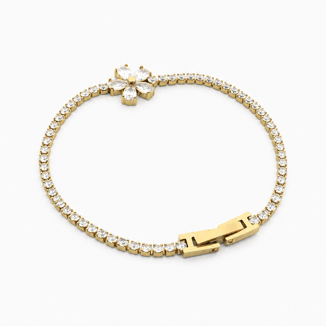 Gold Plated Floral Sparkle Tennis Bracelet