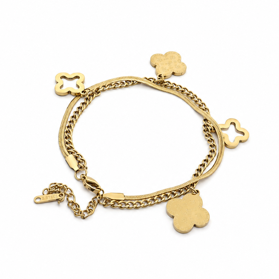 Gold Plated Clover Charm Bracelet