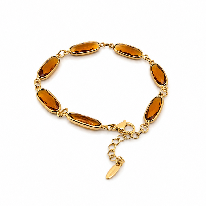 Gold Plated Amber Stone Chain Bracelet