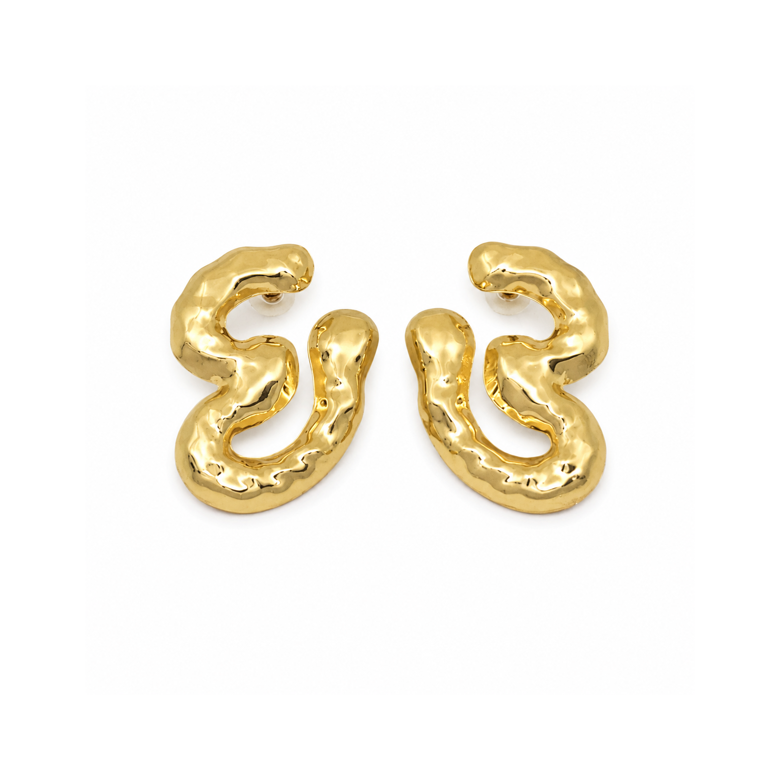Abstract Wave Gold Hoop Earrings