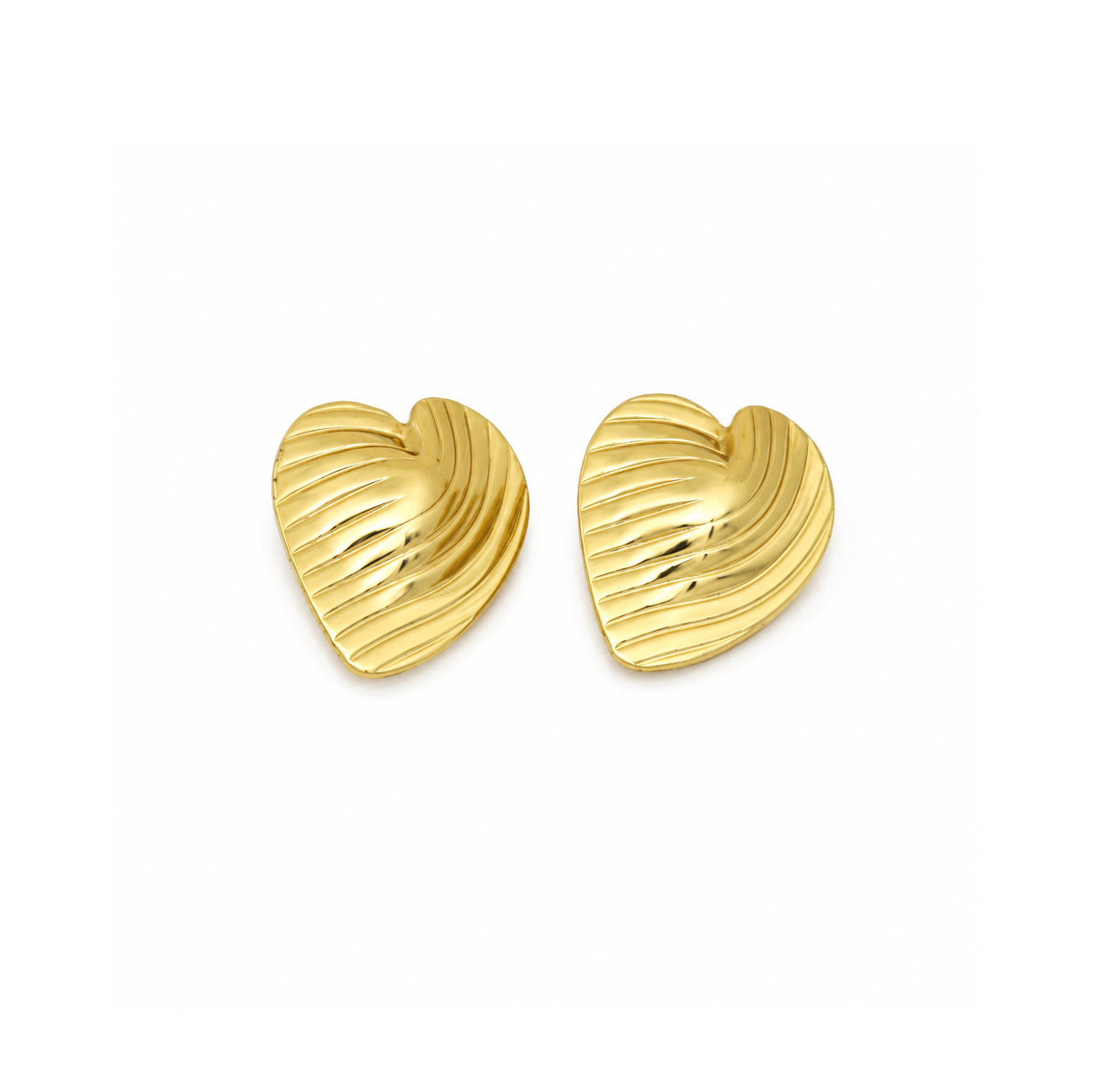 Golden Wave Heart Stud Earrings