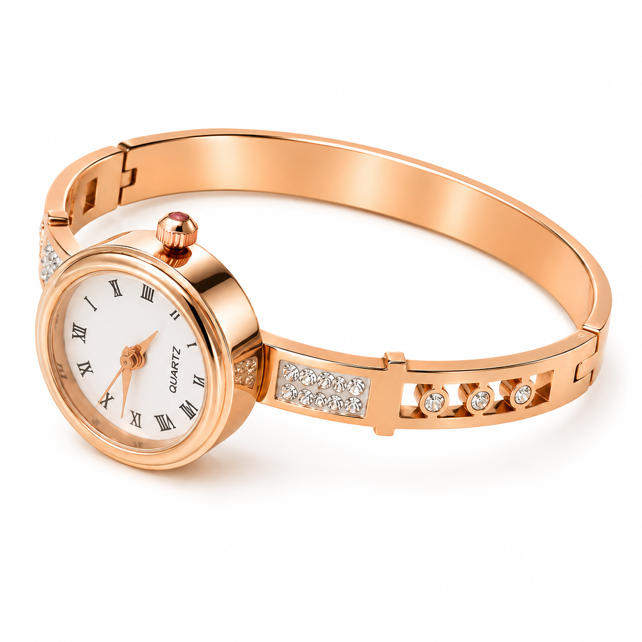 Rose Gold Luxe Crystal Watch Bangle