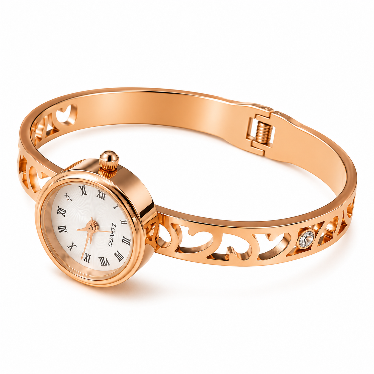 Rose Gold Heart Filigree Bangle Watch
