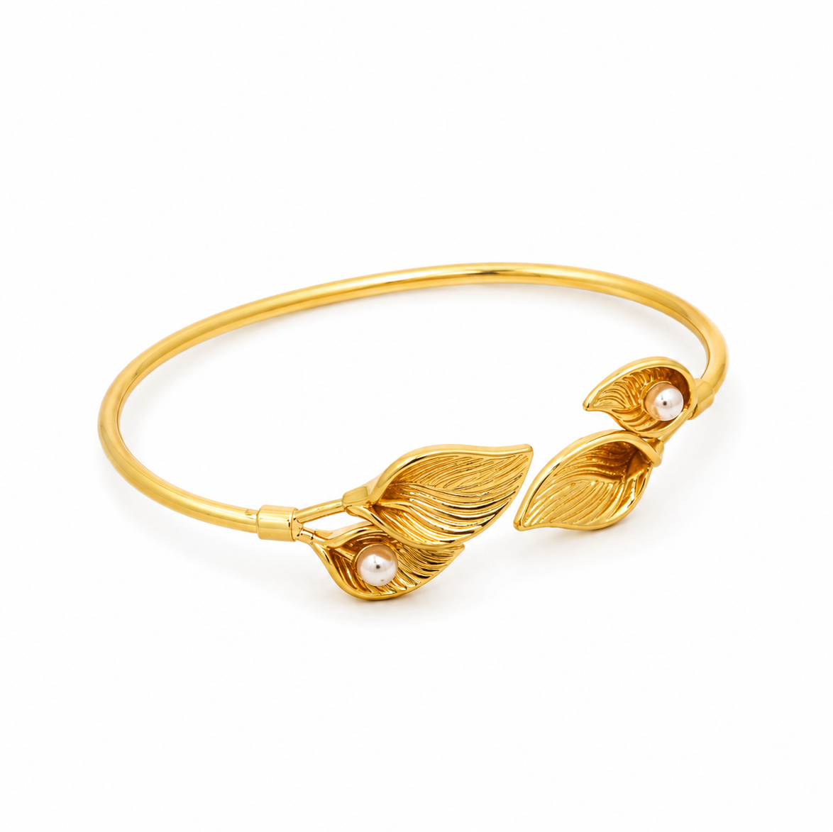 Pearl Leaf Open Cuff Bracelet