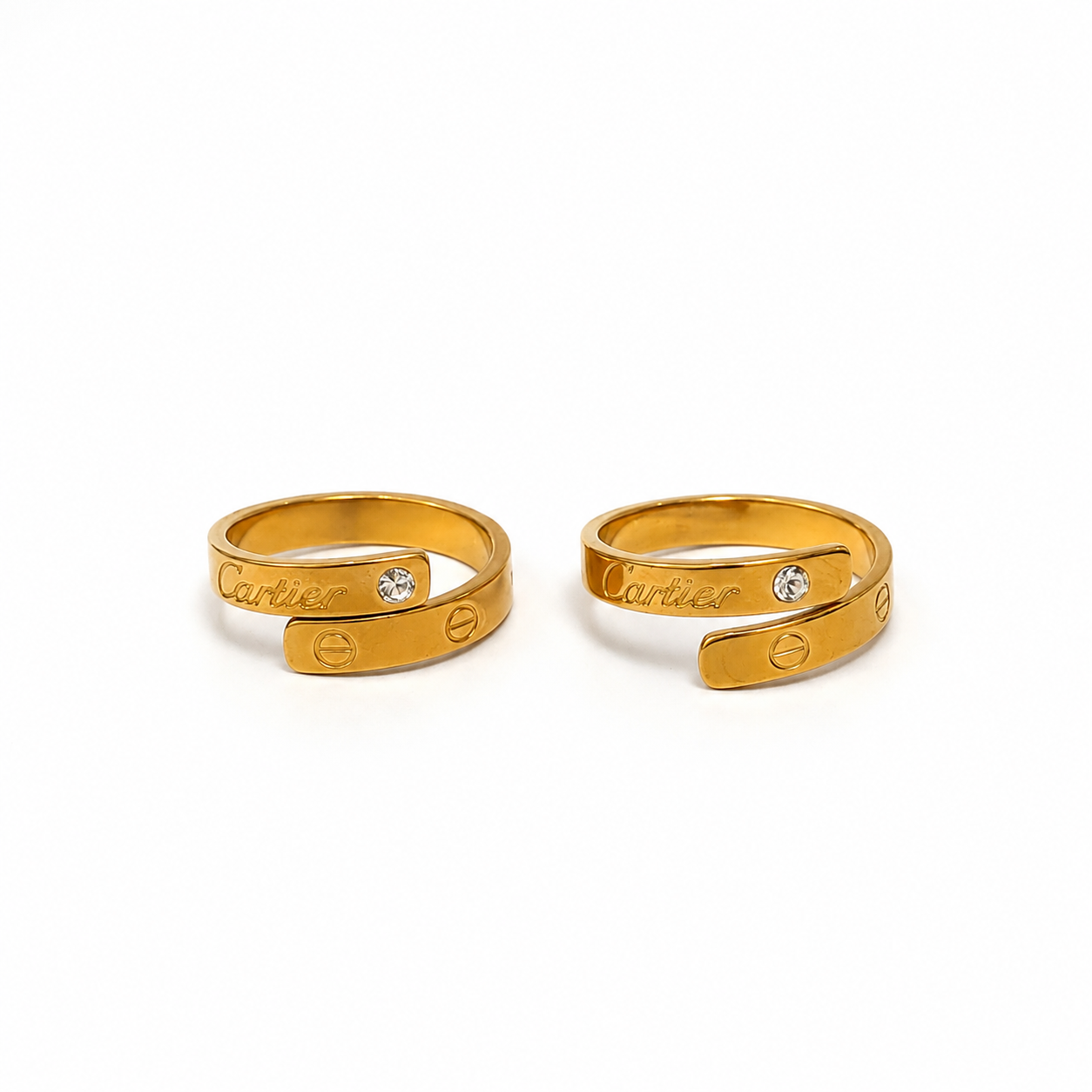 Golden Embrace Crystal Couple Rings Set