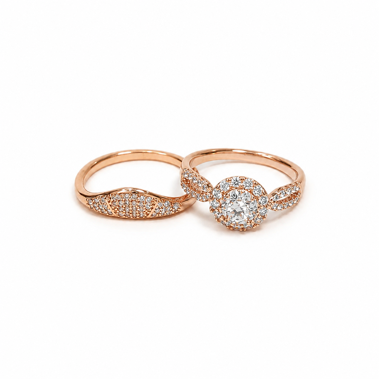 Rose Gold Halo Engagement Ring Set