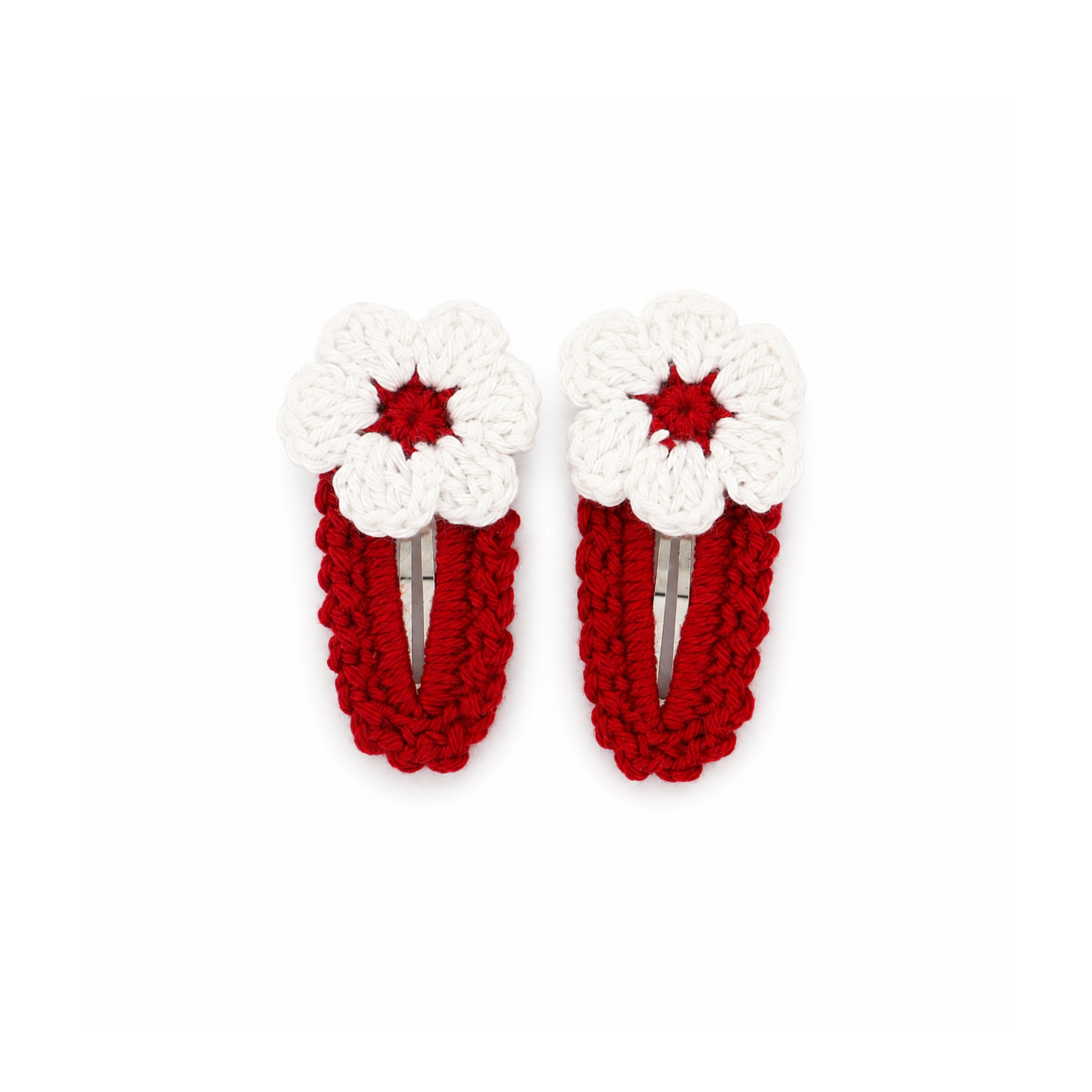 Red & White Floral Crochet Hair Clips
