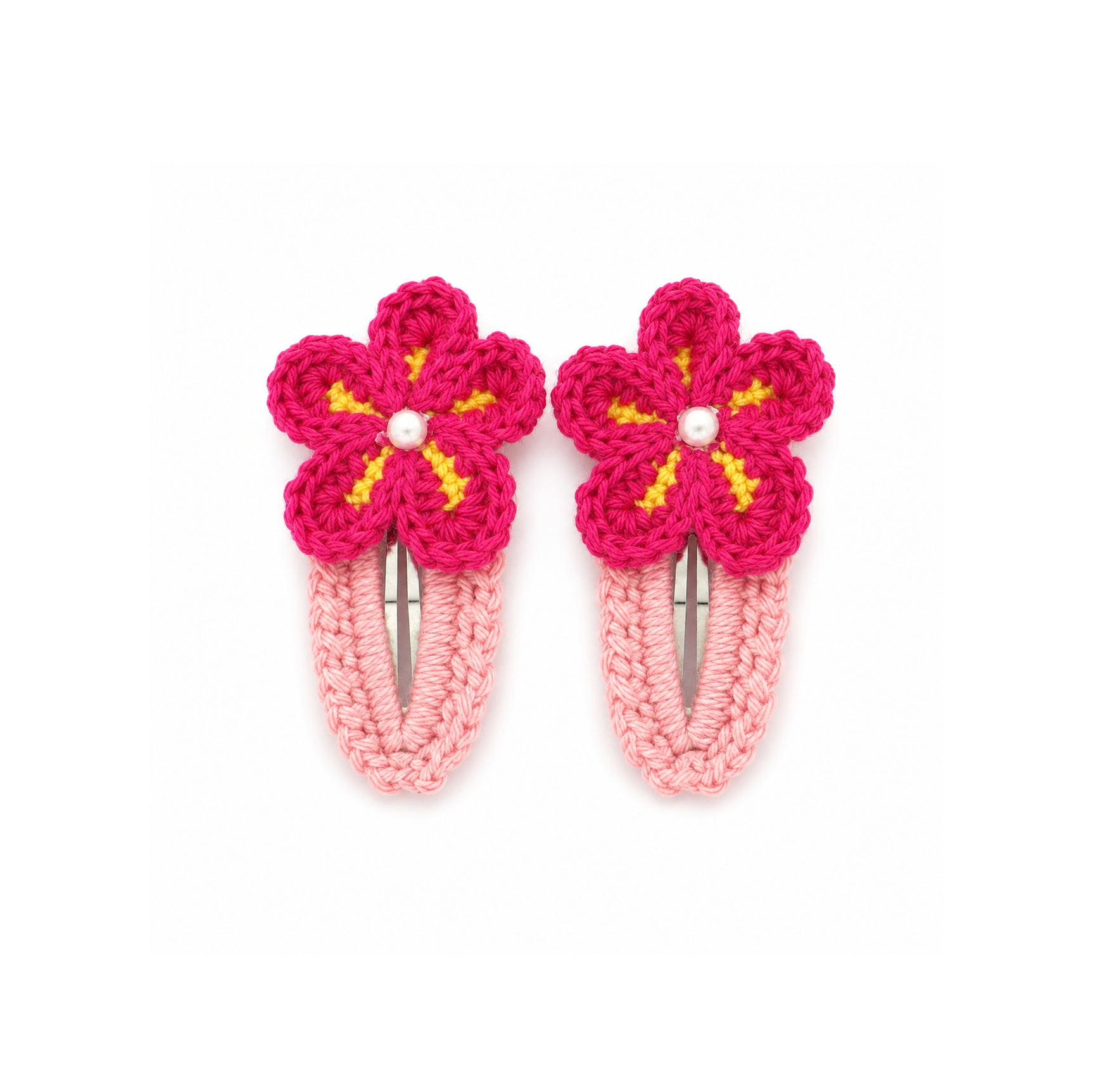 Pink Blossom Crochet Hair Clips