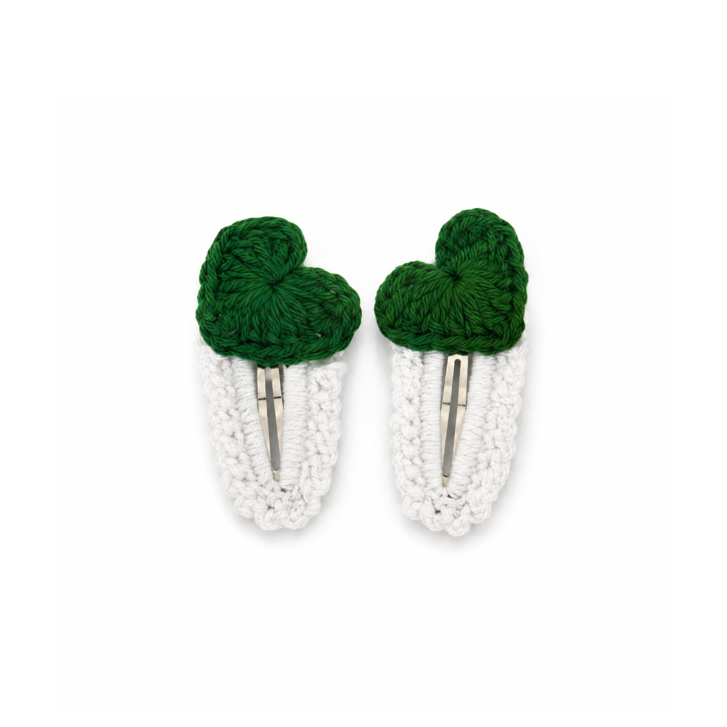Green Heart Crochet Hair Clips