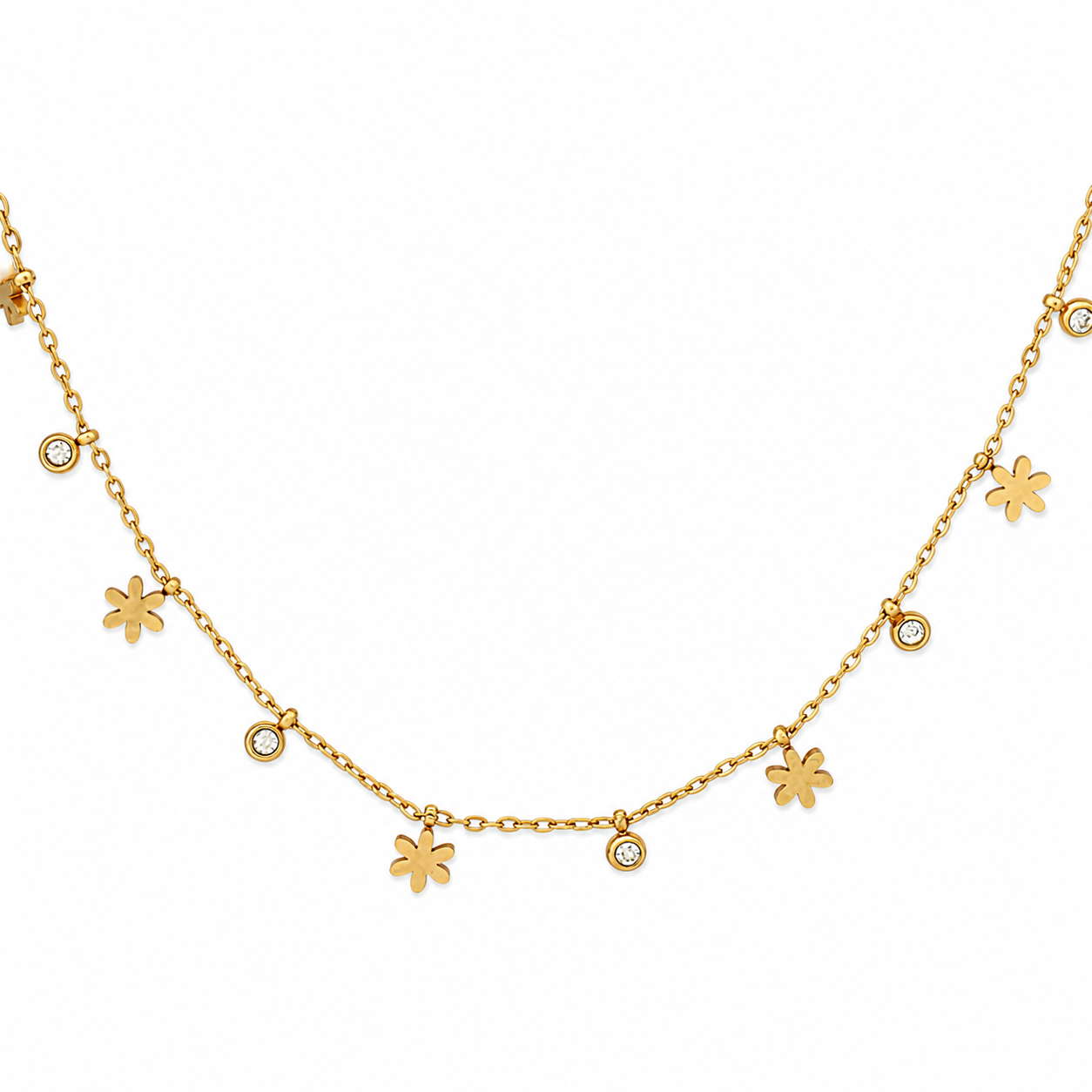 Gold Floral Crystal Drop Necklace