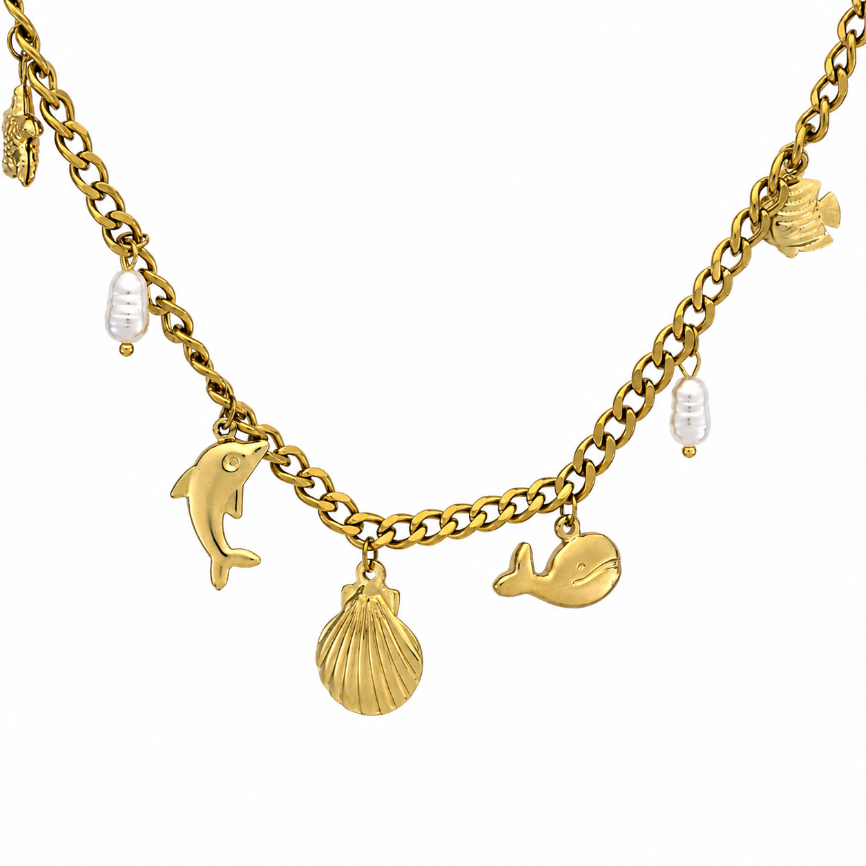 Gold Ocean Charm Necklace