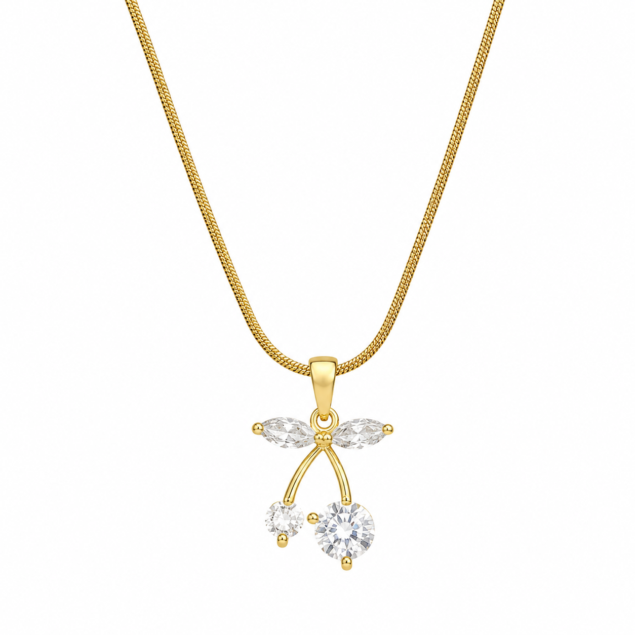 Gold Cherry Crystal Pendant Necklace