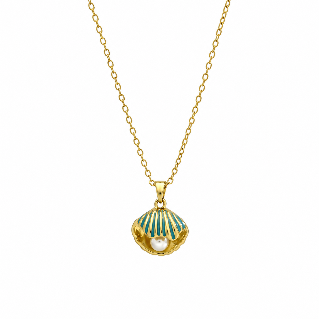 Gold Plated Seashell Pearl Pendant Necklace