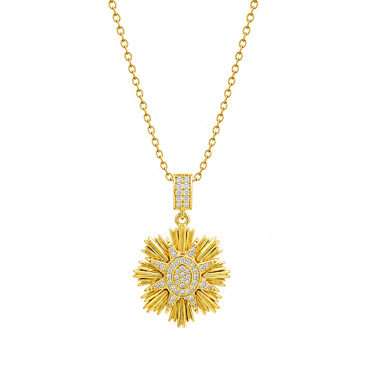 Gold Plated Sunburst Pendant Necklace