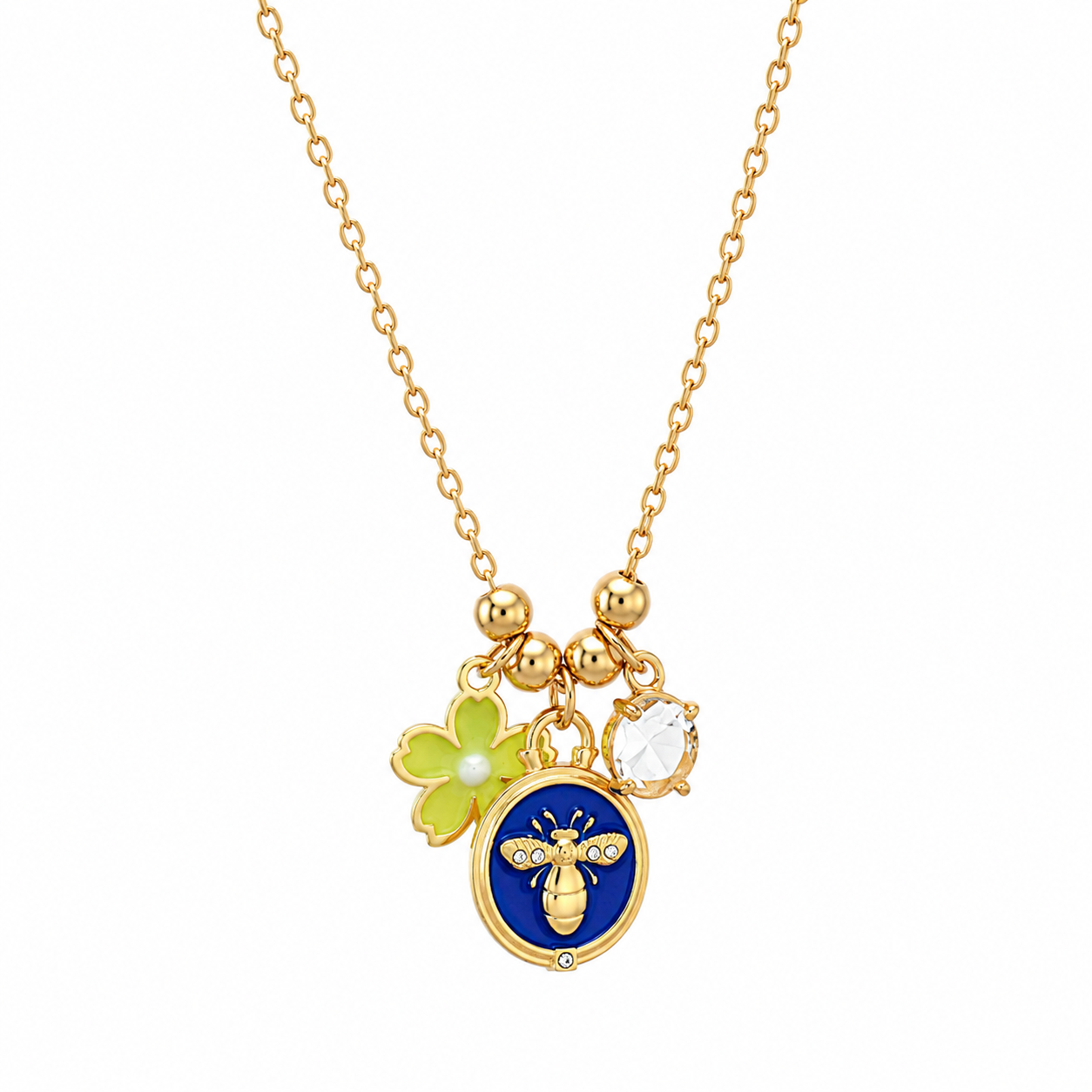 Gold Plated Bee & Clover Charm Necklace