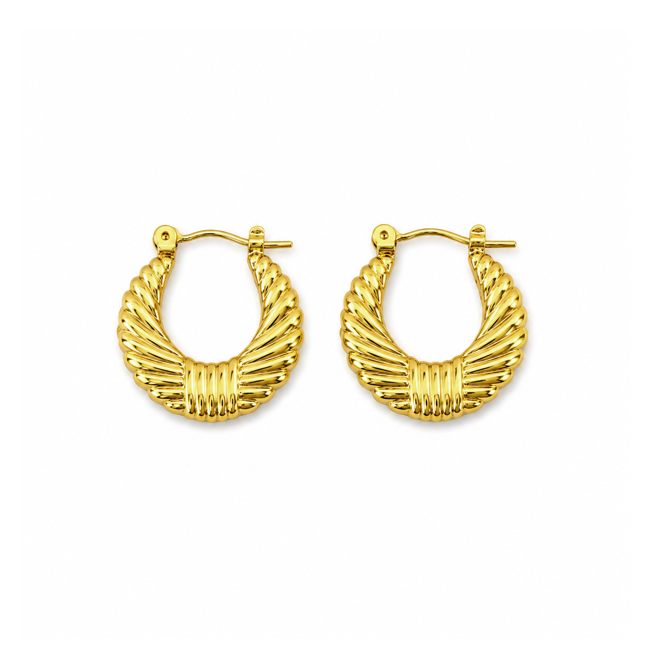Fan-Textured Gold Hoop Earrings