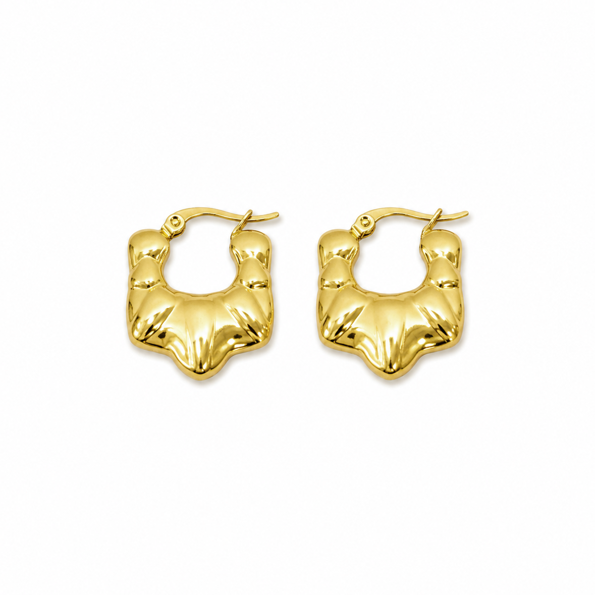 Sculptural Gold Shield Hoop Earrings