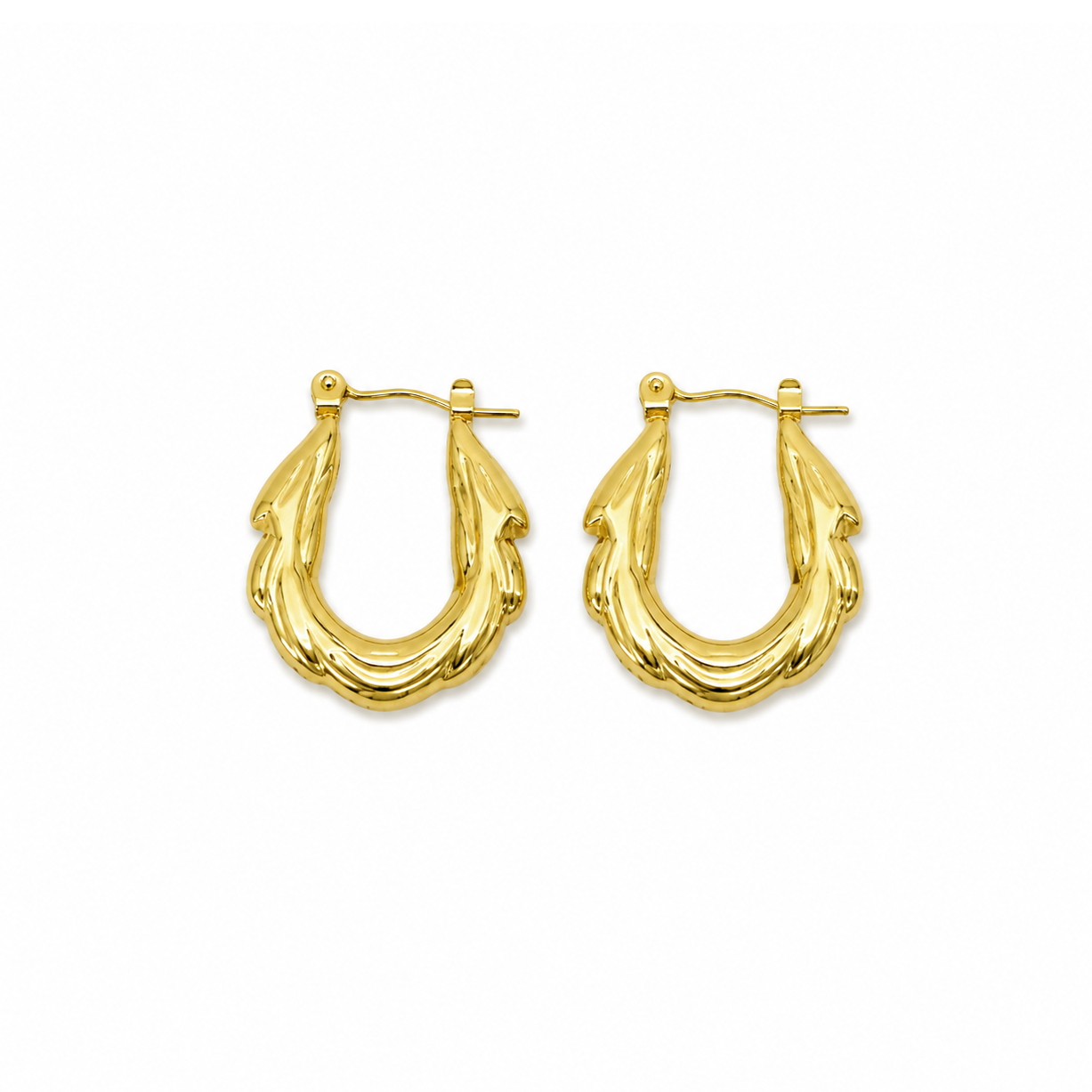 Sculpted Gold U-Shape Hoop Earrings