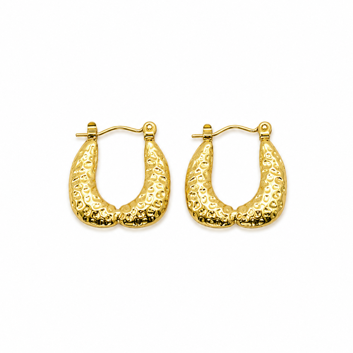 Hammered Gold U-Shape Hoop Earrings