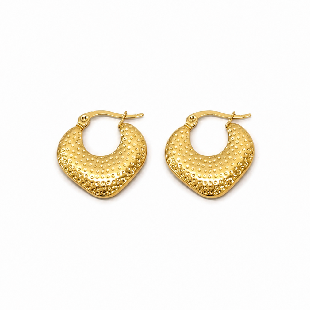Golden Textured Heart Hoop Earrings