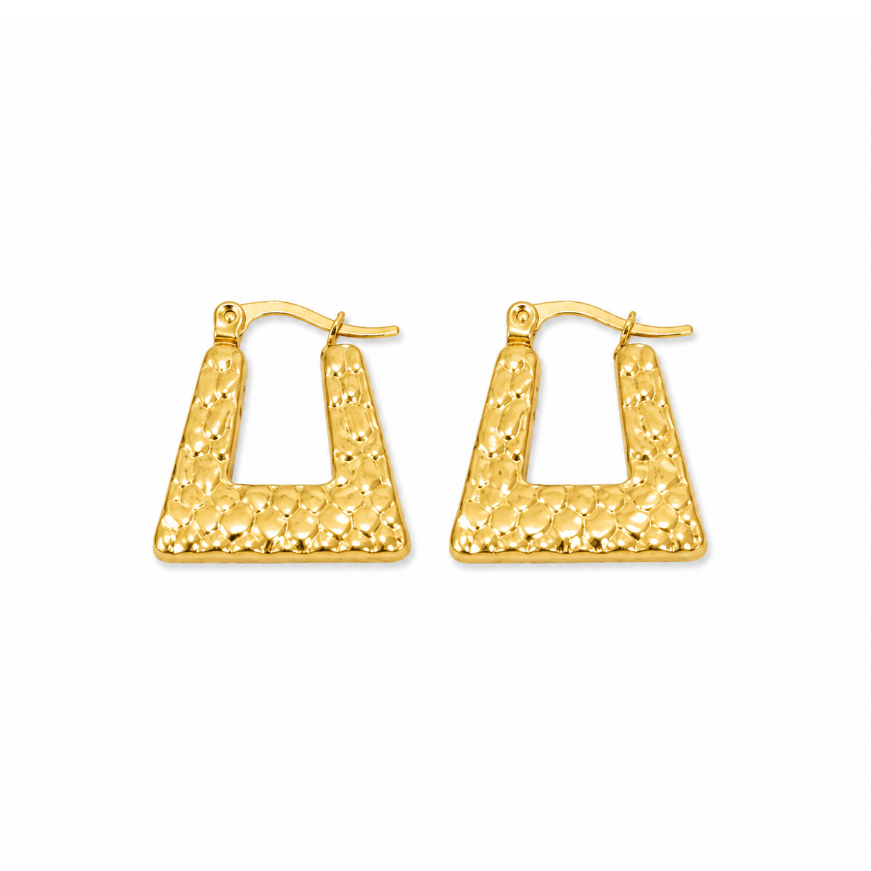 Golden Hammered Trapezoid Hoop Earrings