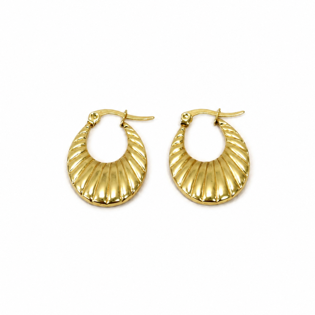 Gold Plated Ribbed Hoop Earrings