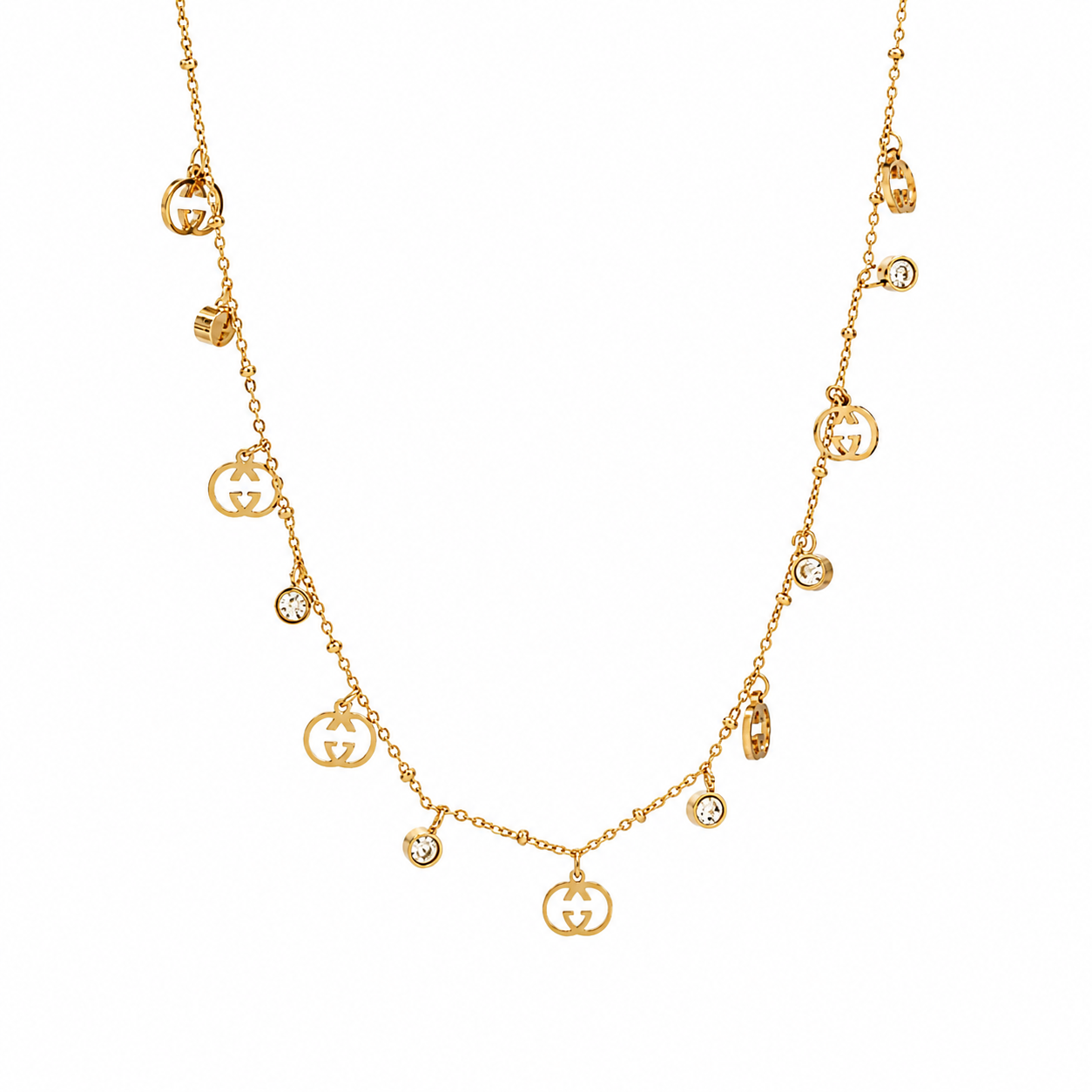 Gold Plated Charm Station Necklace